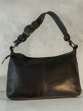 Coach Black Leather Shoulder Bag Vintage Y2K Buckle Strap Hobo